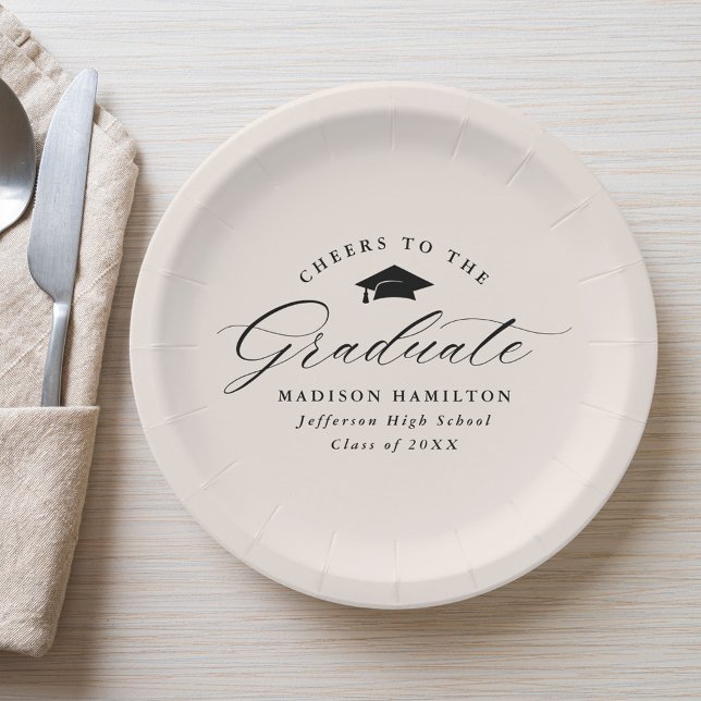 Elegant Script Cream Cheers to the Graduate Paper Plate (Creator Uploaded)