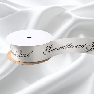 Elegant Script Cream Wedding Satin Ribbon