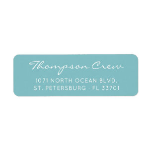 Elegant Script Crew Name Aqua Blue Return Address