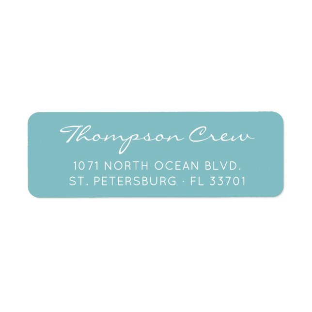 Elegant Script Crew Name Aqua Blue Return Address (Front)