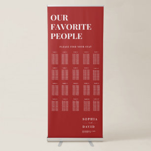 Elegant Script Crimson Red Wedding Seating Chart Retractable Banner