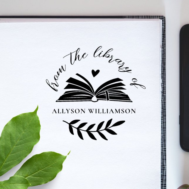 Elegant Script Custom Botanical Library Book Rubber Stamp (Creator Uploaded)
