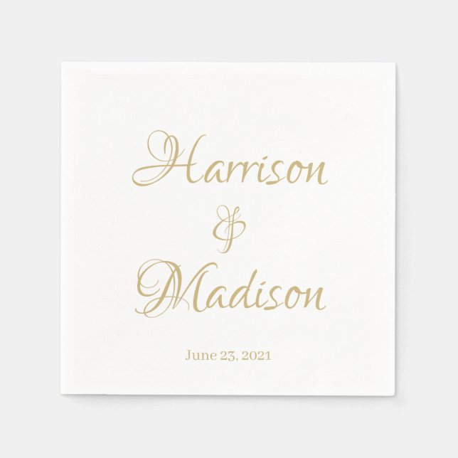 Elegant Script Custom Couple Names Date Wedding Napkin (Front)