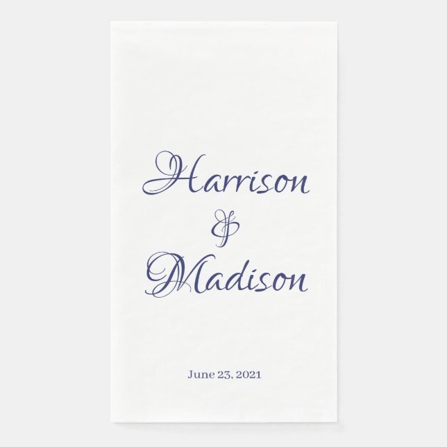 Elegant Script Custom Couple Names & Date Wedding Napkin (Front)