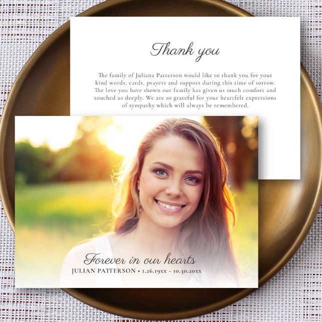 Elegant Script Custom Funeral Photo Thank You Card (Creator Uploaded)