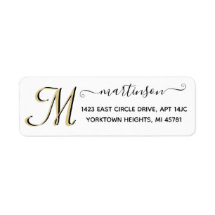 Elegant Script Custom Gold Initial Return Address