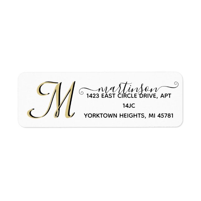 Elegant Script Custom Gold Monogram    Label (Front)