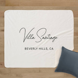 Elegant Script Custom Home Name Location Sherpa Blanket
