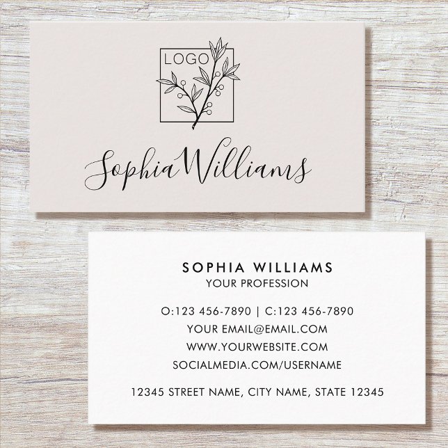 Elegant Script Custom Logo Modern Off-White Business Card (Creator Uploaded)