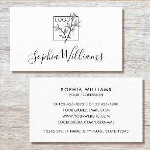 Elegant Script Custom Logo Modern White Business Card