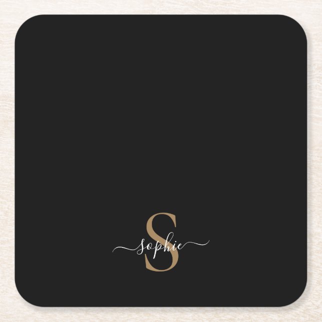 Elegant Script Custom Name Personalised Gift Square Paper Coaster (Front)