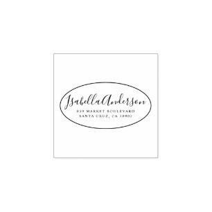 Elegant Script   Custom Name & Return Address Oval Rubber Stamp