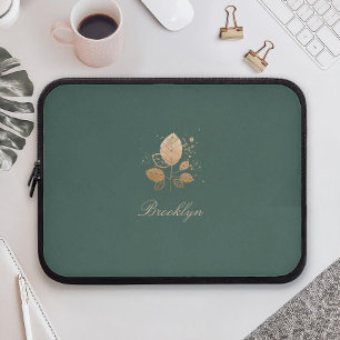 Elegant Script Custom Name Rose Gold Floral Laptop Sleeve