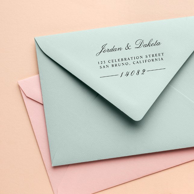 Elegant Script Custom Names Wedding Return Address Rubber Stamp (Creator Uploaded)