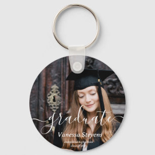 Elegant Script Custom Photo Graduation  Key Ring