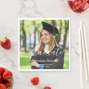 Elegant Script Custom Photo Graduation Napkin