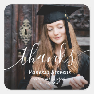 Elegant Script Custom Photo Graduation  Square Sticker