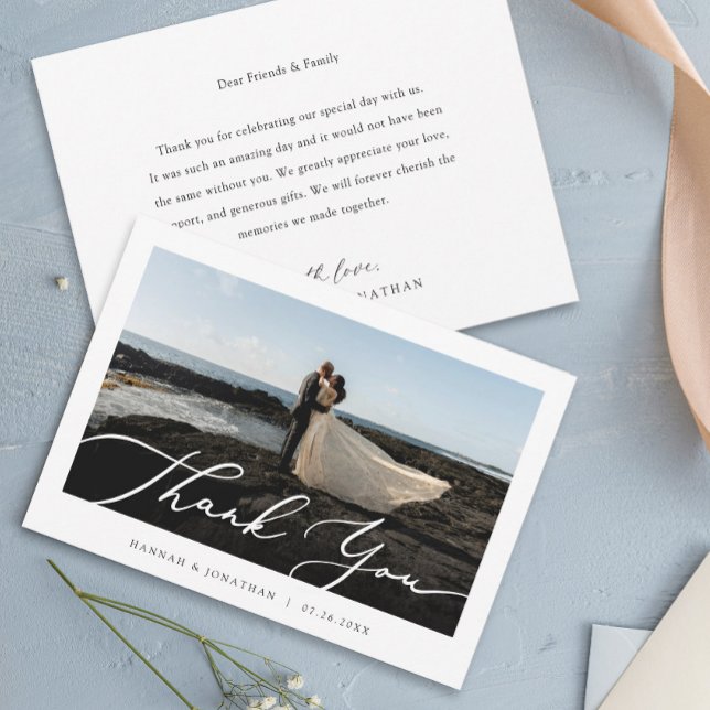 Elegant Script Custom Photo Wedding Thank You Card (Creator Uploaded)