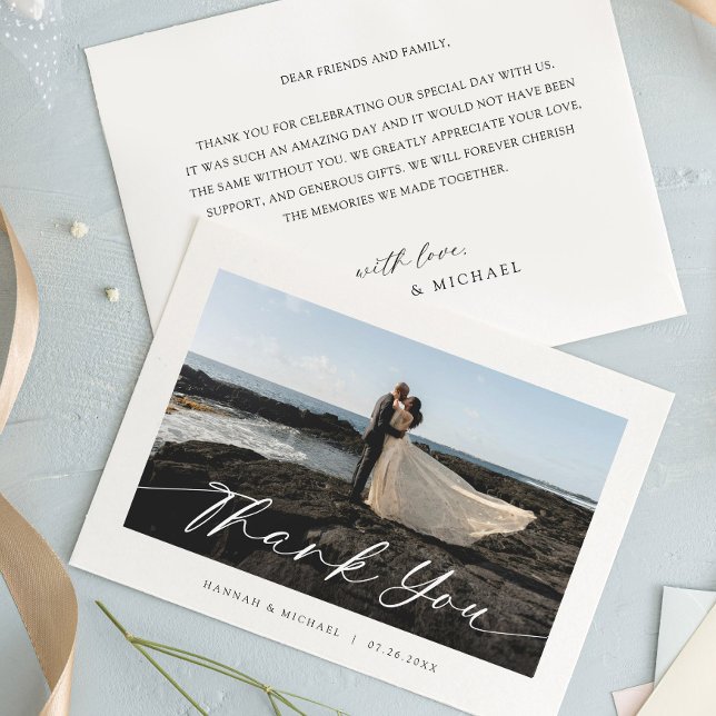 Elegant Script Custom Photo Wedding Thank You Card (Creator Uploaded)