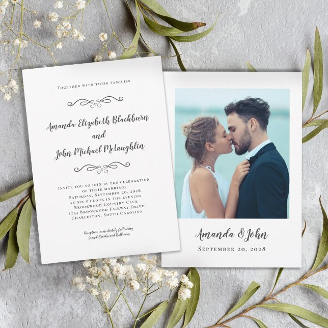 Elegant Script Custom Wedding Photo Classic Grey Invitation (Creator Uploaded)