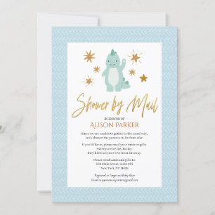 Elegant Script Cute Blue Dinosaur Shower by Mail Invitation