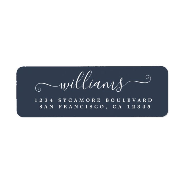 Elegant Script Dark Blue Family Return Address (Front)
