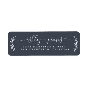 Elegant Script Dark Blue Wedding Return Address