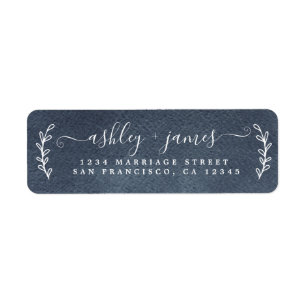 Elegant Script Dark Blue Wedding Return Address