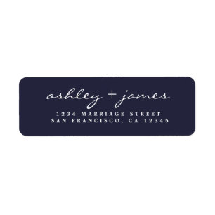Elegant Script Dark Blue Wedding Return Address