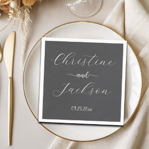 Elegant Script Dark Grey Wedding Napkin