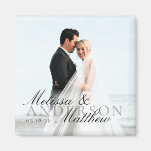 Elegant Script Date Names Photo Wedding Favor Magnet