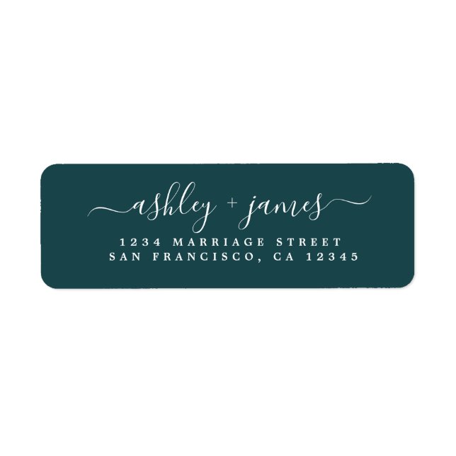 Elegant Script Deep Teal Wedding Return Address (Front)