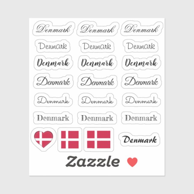 Elegant script Denmark & Danish Flag /name Set (Sheet)