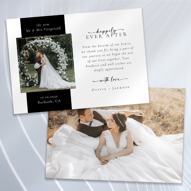 Elegant Script Double Sided Photo Wedding Thank You Card (Creator Uploaded)