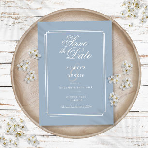 Elegant Script Dusty Blue Art Deco Wedding Save The Date