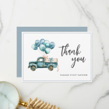 Elegant Script Dusty Blue Baby Boy Thank You Card