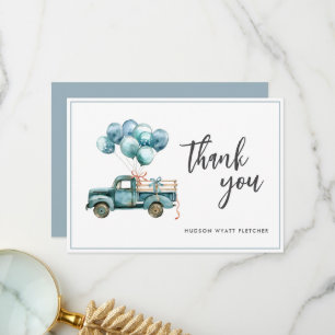 Elegant Script Dusty Blue Baby Boy Thank You Card