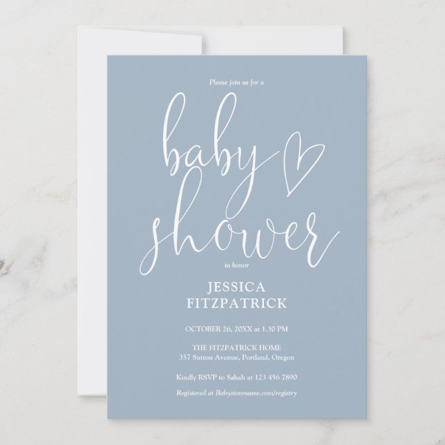 Elegant Script Dusty Blue Baby Shower Invitation (Front)