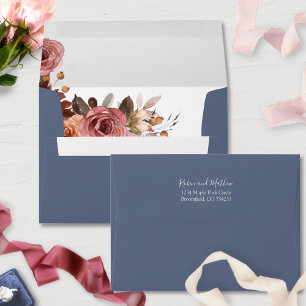 Elegant Script, Dusty Blue, Blush Burgundy Floral Envelope