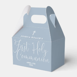 Elegant Script Dusty Blue First Holy Communion Favour Box