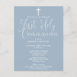 Elegant Script Dusty Blue First Holy Communion Postcard