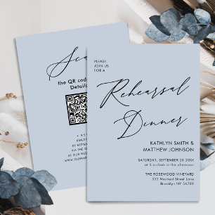 Elegant Script Dusty Blue Rehearsal Dinner QR Invitation