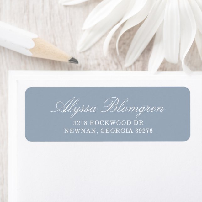 Elegant Script Dusty Blue Return Address (Insitu)