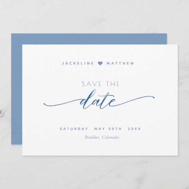 Elegant Script, Dusty Blue, Simple Wedding Save The Date (Front/Back)