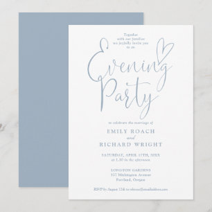 Elegant Script Dusty Blue Wedding Evening Party Invitation
