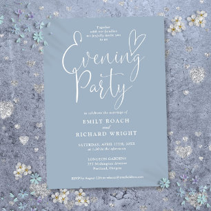 Elegant Script Dusty Blue Wedding Evening Party Invitation