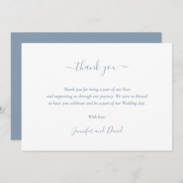 Elegant Script Dusty Blue Wedding Thank You Card (Front/Back)
