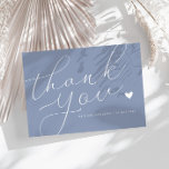 elegant script dusty blue wedding thank you card<br><div class="desc">A modern wedding thank you card with a wonderful white script on a dusty blue colour.  Add a personal thank you message to your guests.</div>