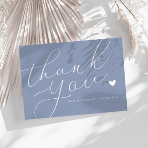 elegant script dusty blue wedding thank you card