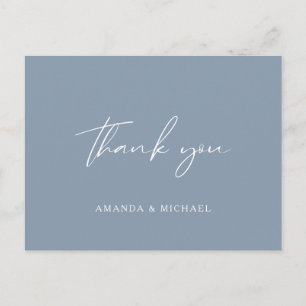 Elegant Script Dusty Blue Wedding Thank You  Postcard